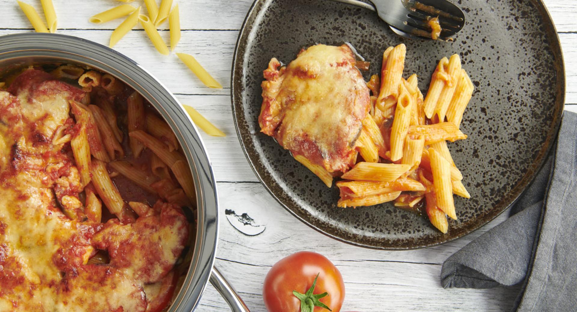 Layered eggplant with pasta