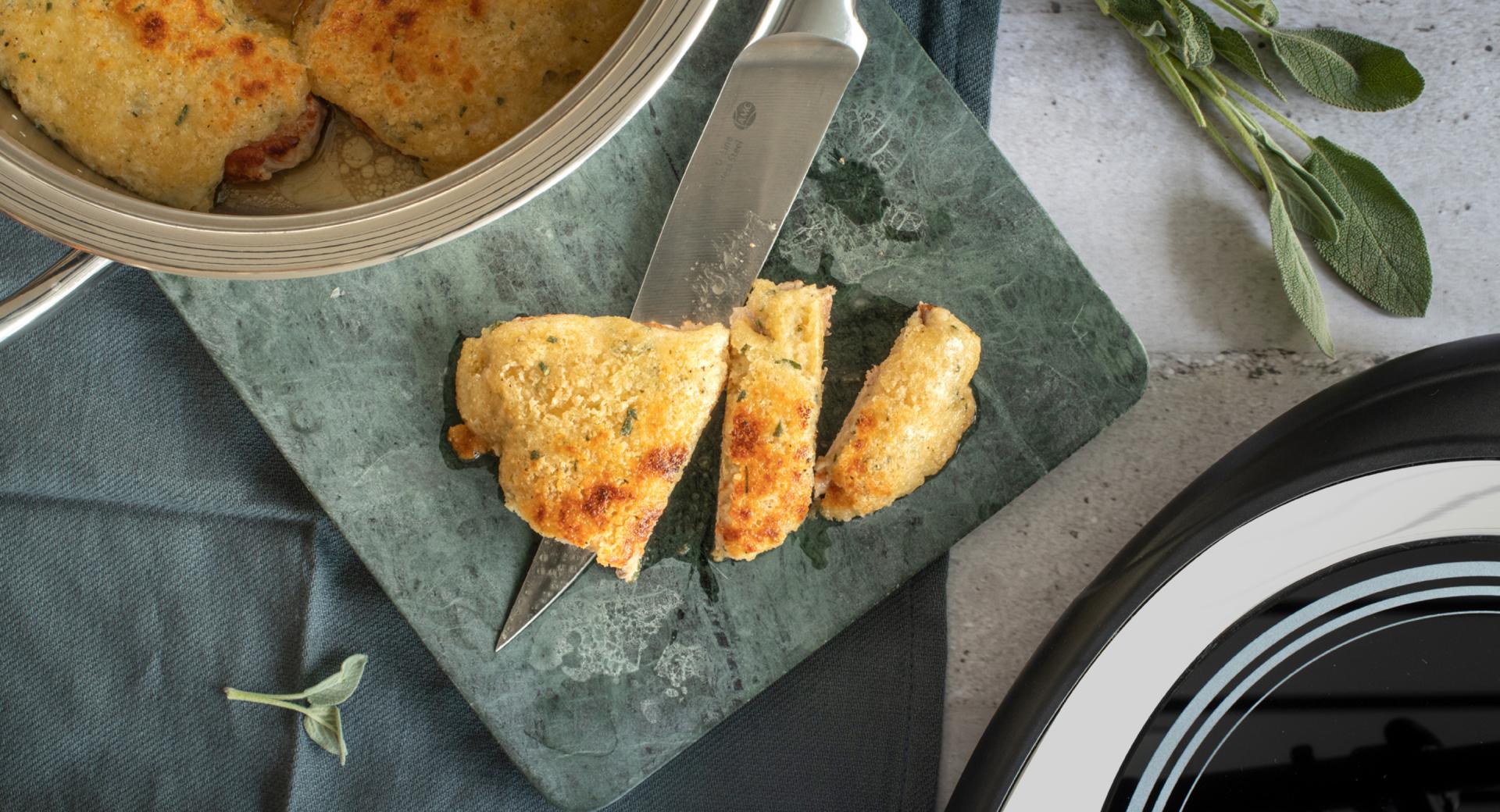 Pork schnitzel with cheese crust