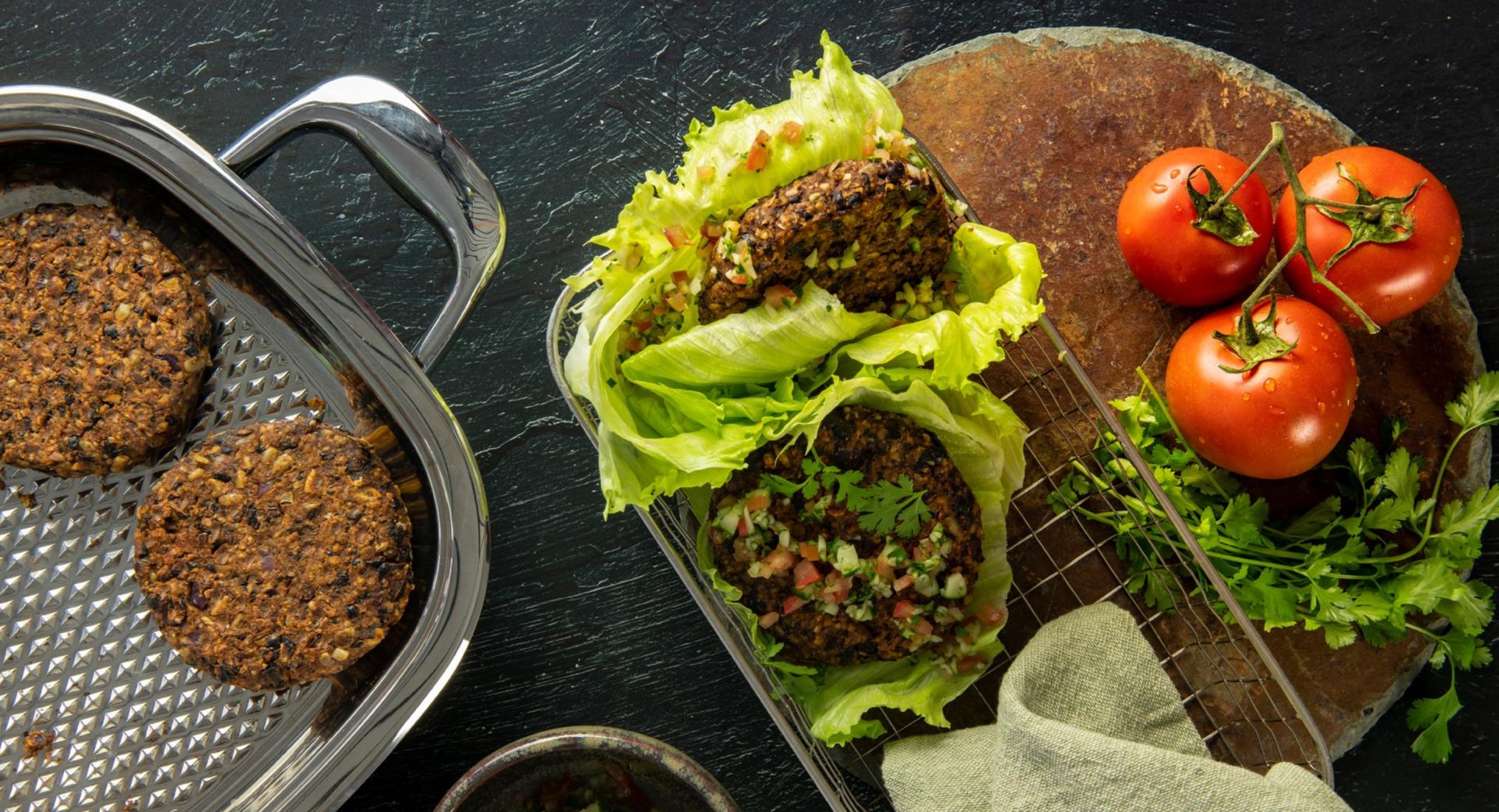 Bean burger in lettuce leaves