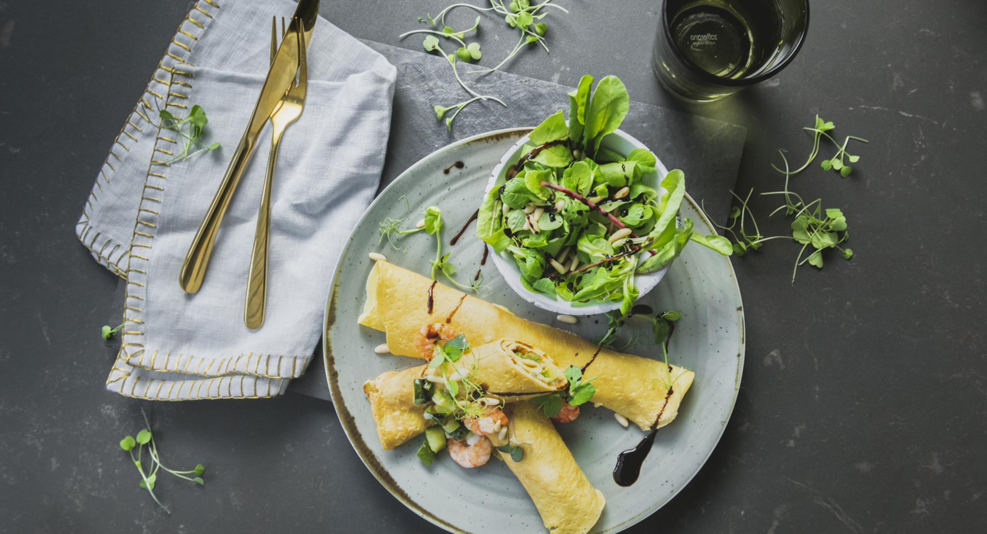 Pancake rolls with zucchini and shrimp