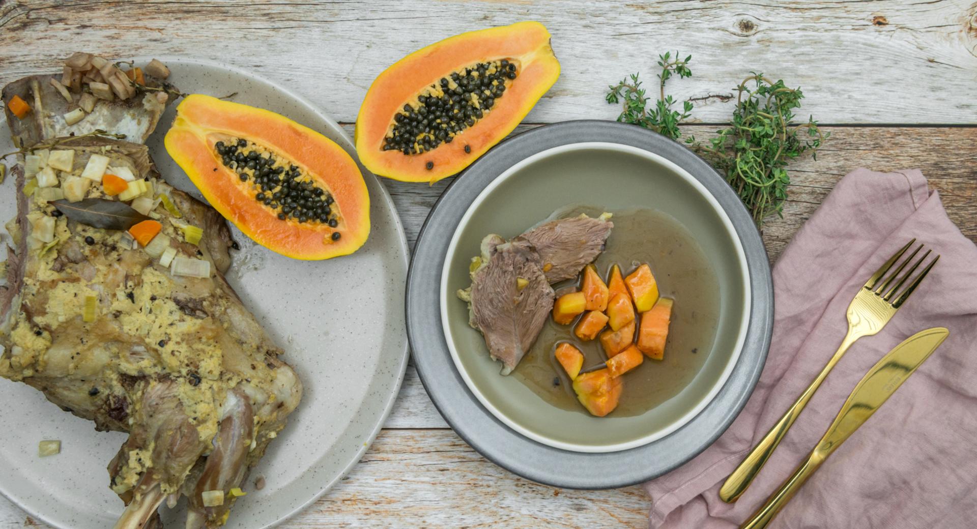 Leg of lamb with papaya ginger sauce