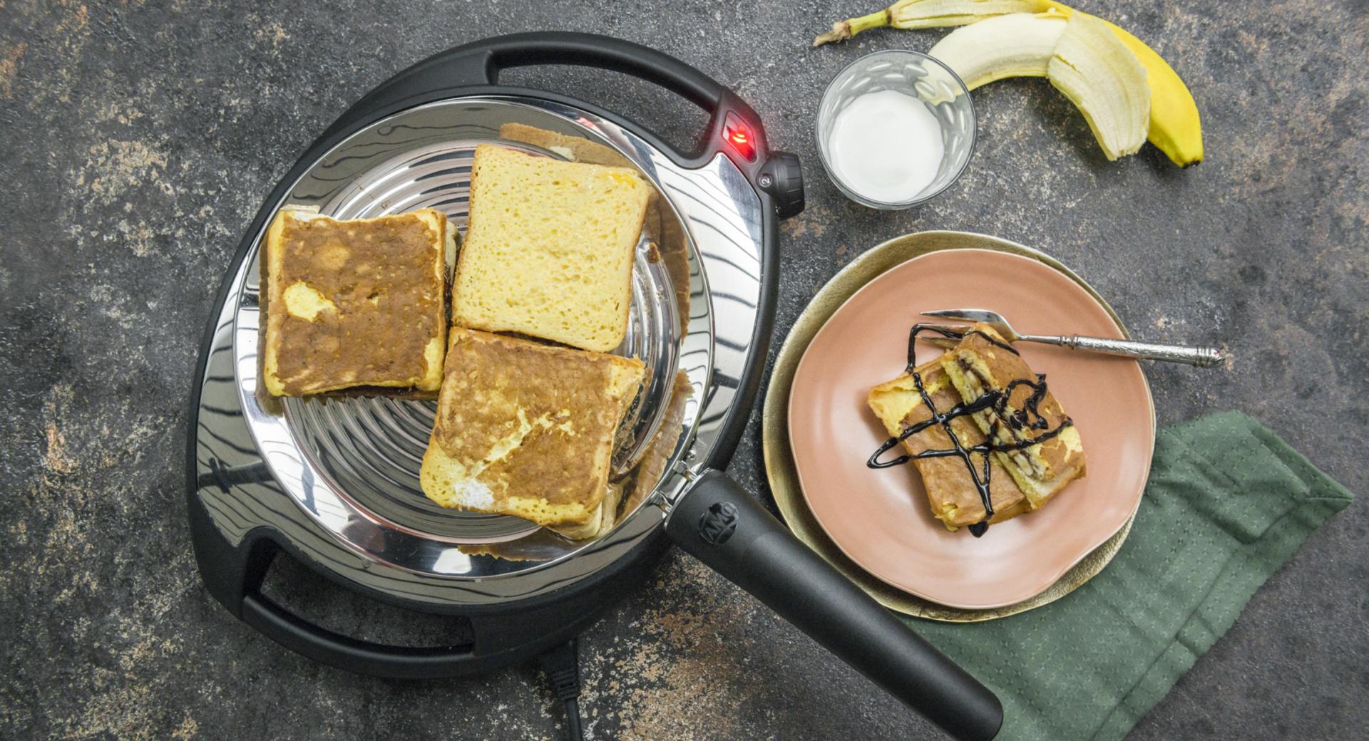 French toast with chocolate cream and banana