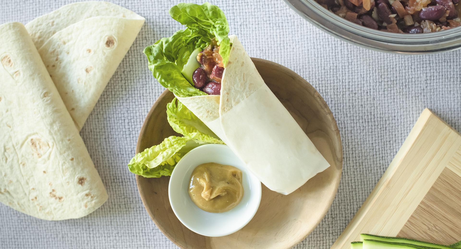 Bean wraps with cashew sauce