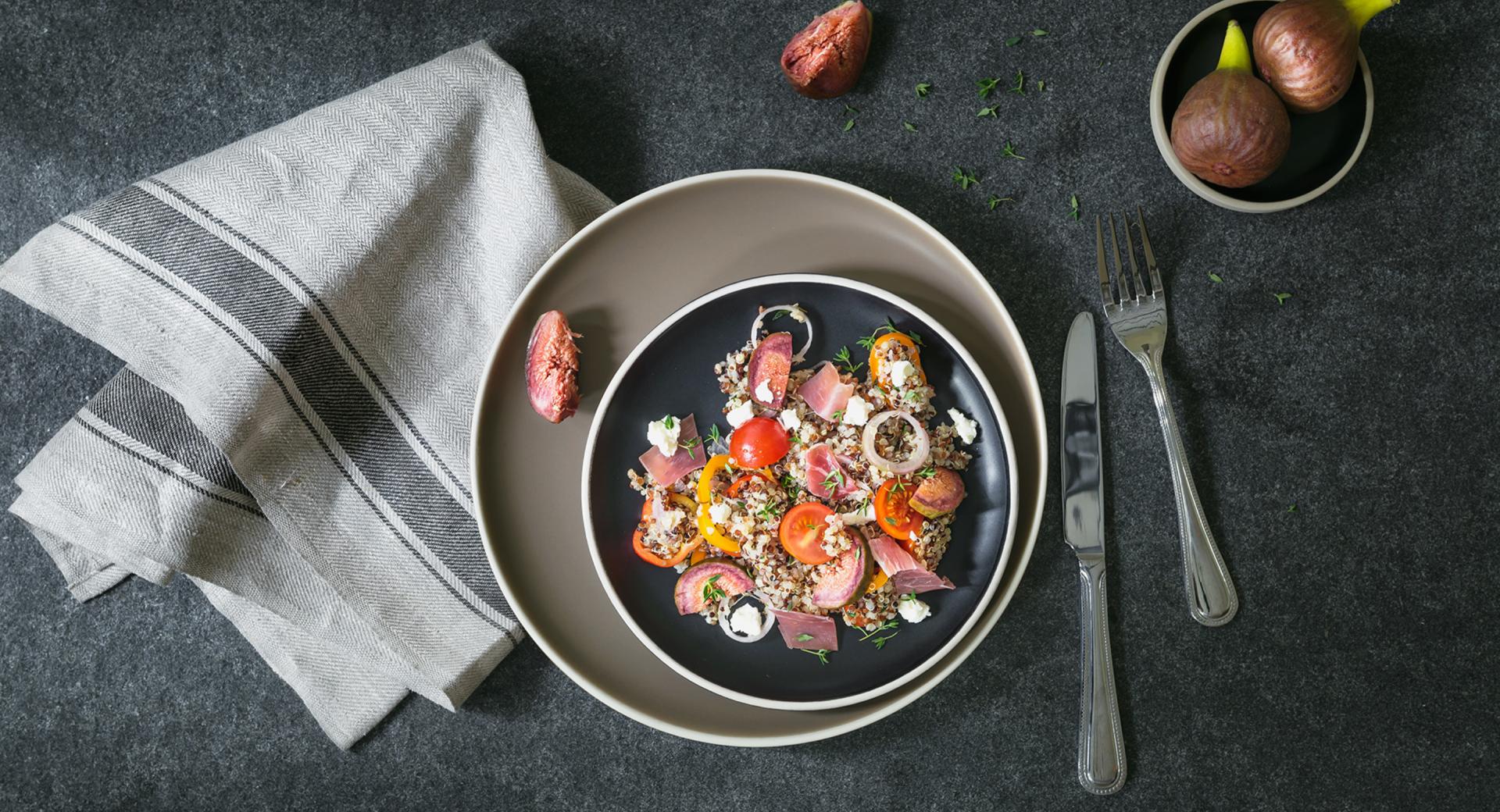 Quinoa salad with Serrano ham