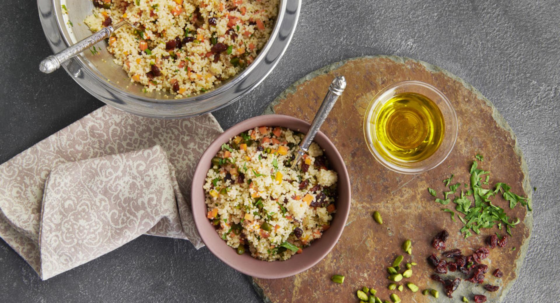 Couscous salad with cranberries and pistachios