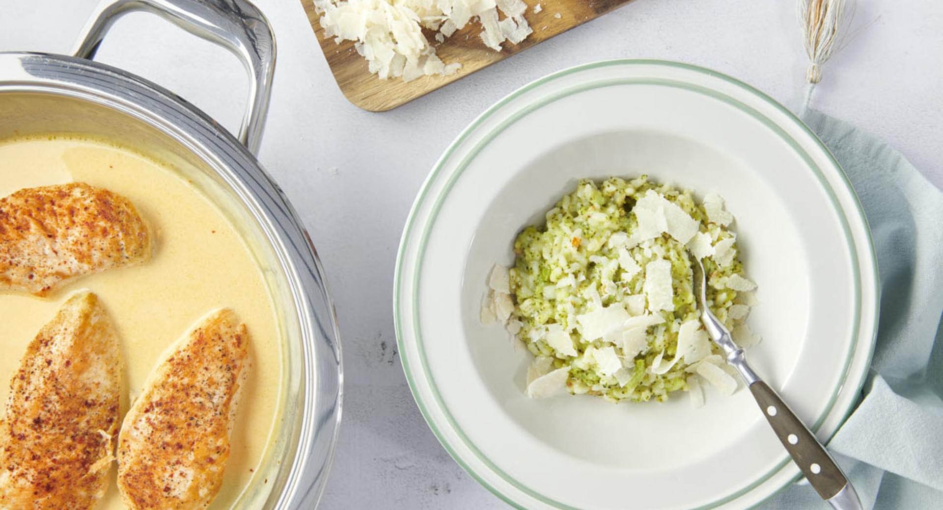 Broccoli risotto with chicken breast