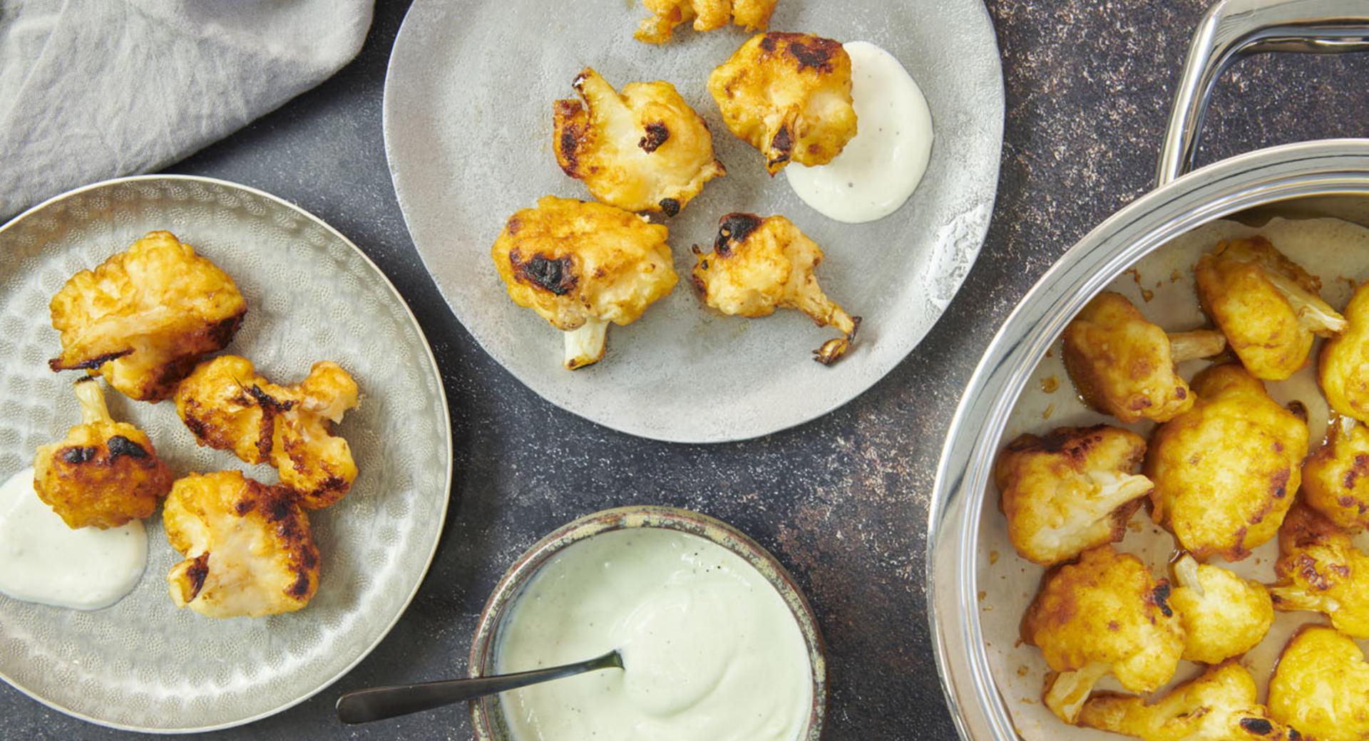 Cauliflower wings with garlic dip