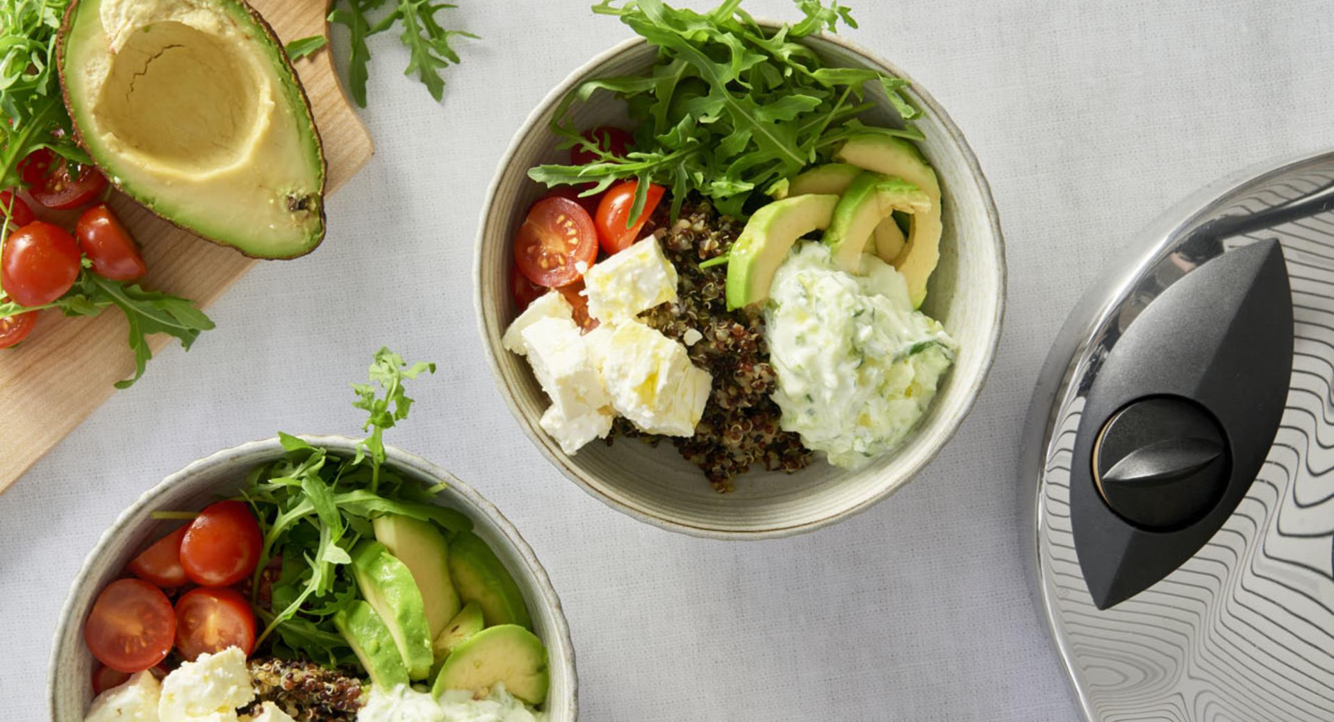 Quinoa bowl with rocket and feta