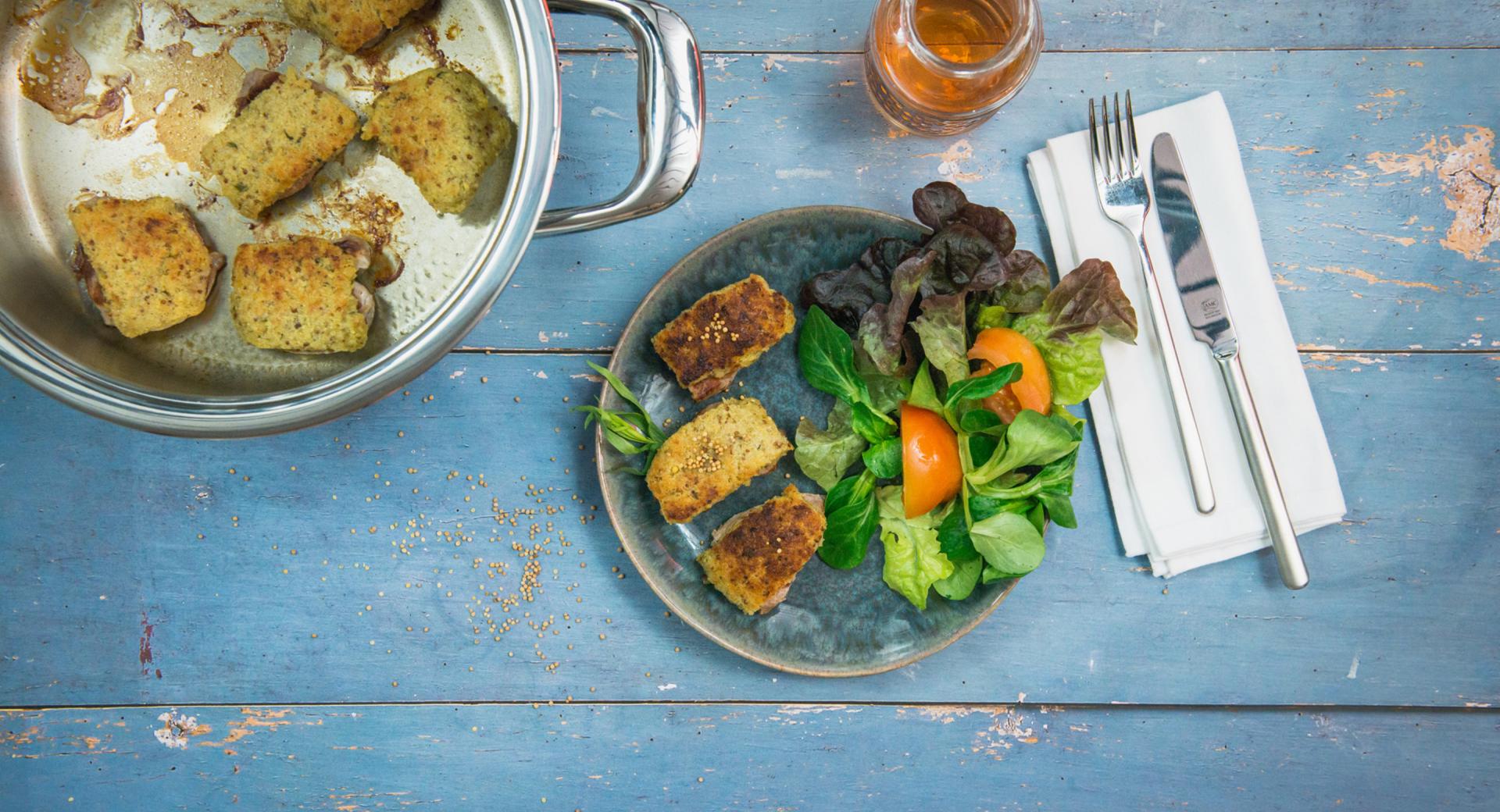 Fillet medallions with mustard crust