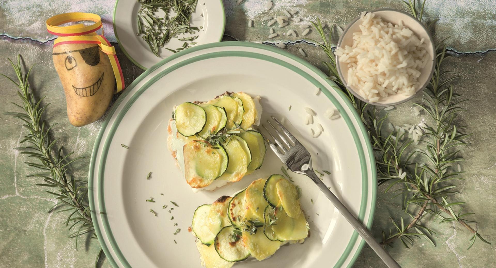 Fish fillet with potato and zucchini crust