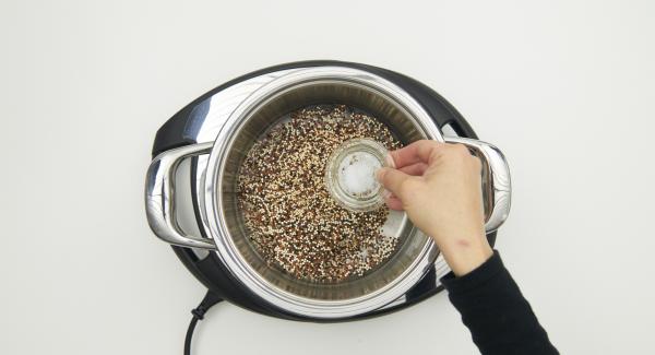 Mix water, quinoa and salt in the pot. Place pot on Navigenio and close with Secuquick softline.