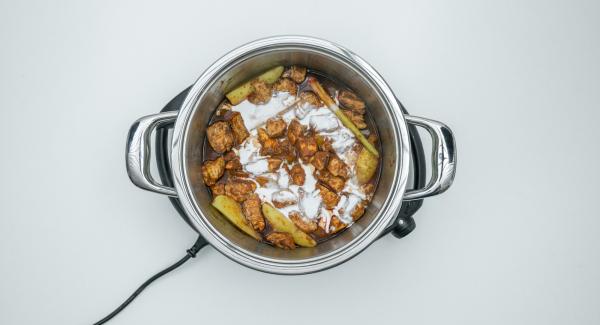 At the end of the cooking time, remove the Softiera bowl and refine the chicken ragout with coconut milk and season to taste.