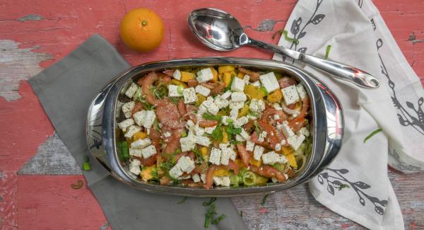 Tomato salad with orange and feta cheese 