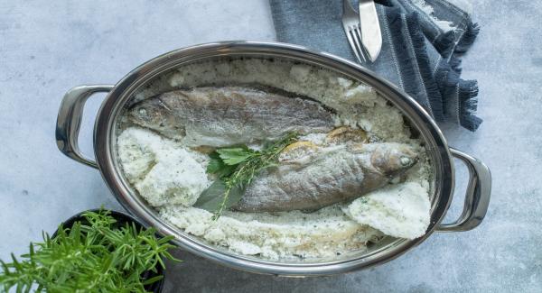 Salt-crusted trout