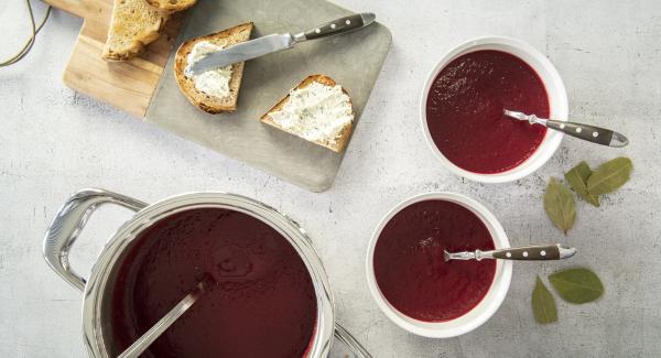 Beetroot soup with horseradish crostini