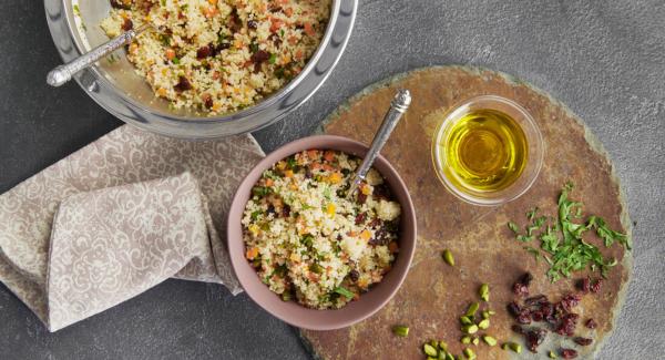 Couscous salad with cranberries and pistachios