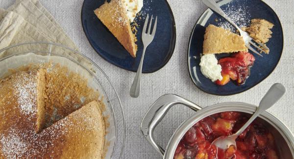 Chestnut cake with stewed plums