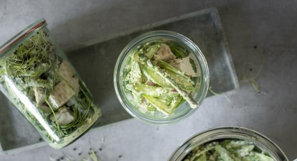 Raw asparagus salad with chicken