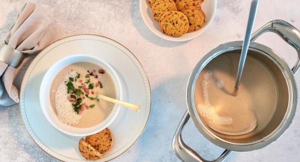 Chestnut soup with morel sablés