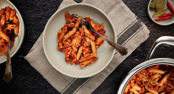 Penne with lentil Bolognese