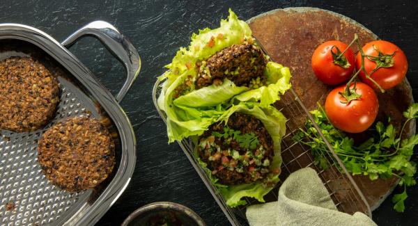 Bean burger in lettuce leaves