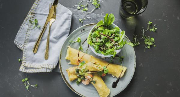 Pancake rolls with zucchini and shrimp